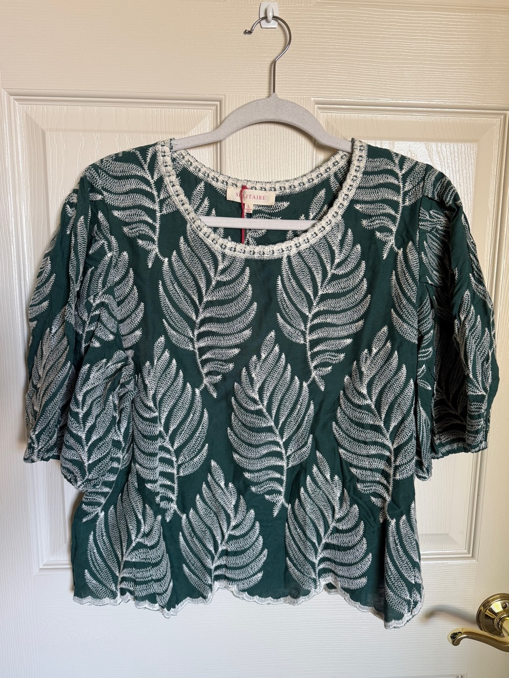 NWT Dark Green Embroidered Blouse